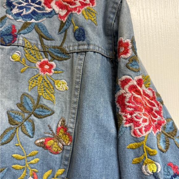 Johnny Was Blue Denim Jacket with Red and Yellow Embroidery - Picture 11 of 11